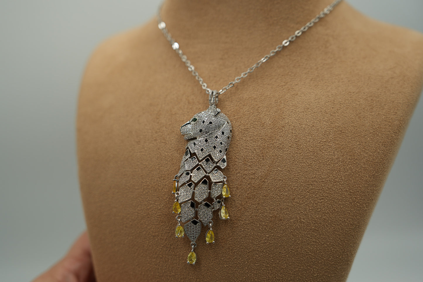 Panther head tassel necklace 925 silver 18k white gold plated leopard necklace