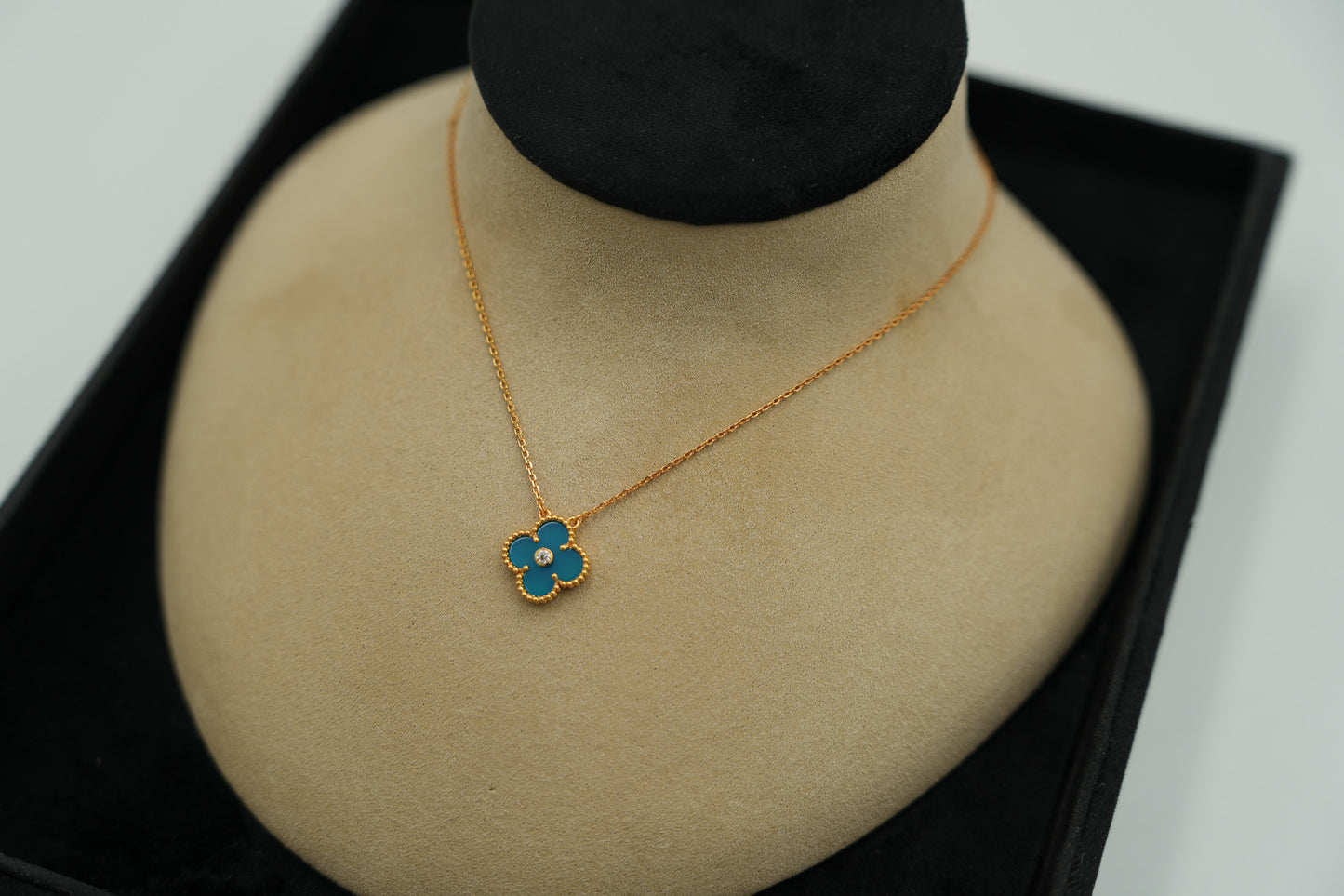 Blue agate cz clover necklace 15mm clover size 925 silver 18k gold plated