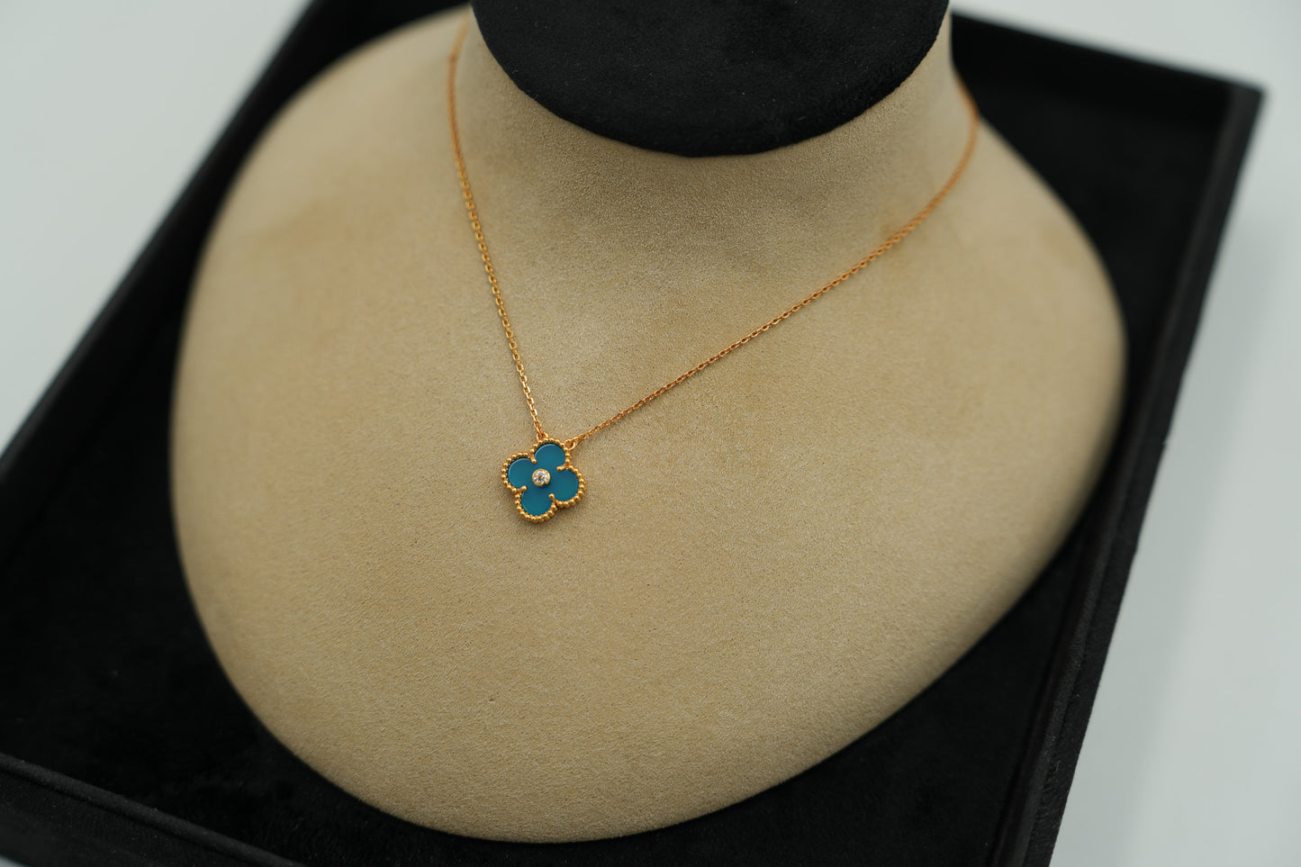 Blue agate cz clover necklace 15mm clover size 925 silver 18k gold plated