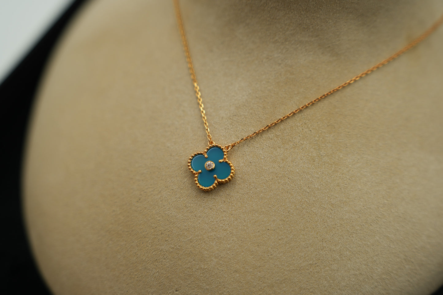 Blue agate cz clover necklace 15mm clover size 925 silver 18k gold plated