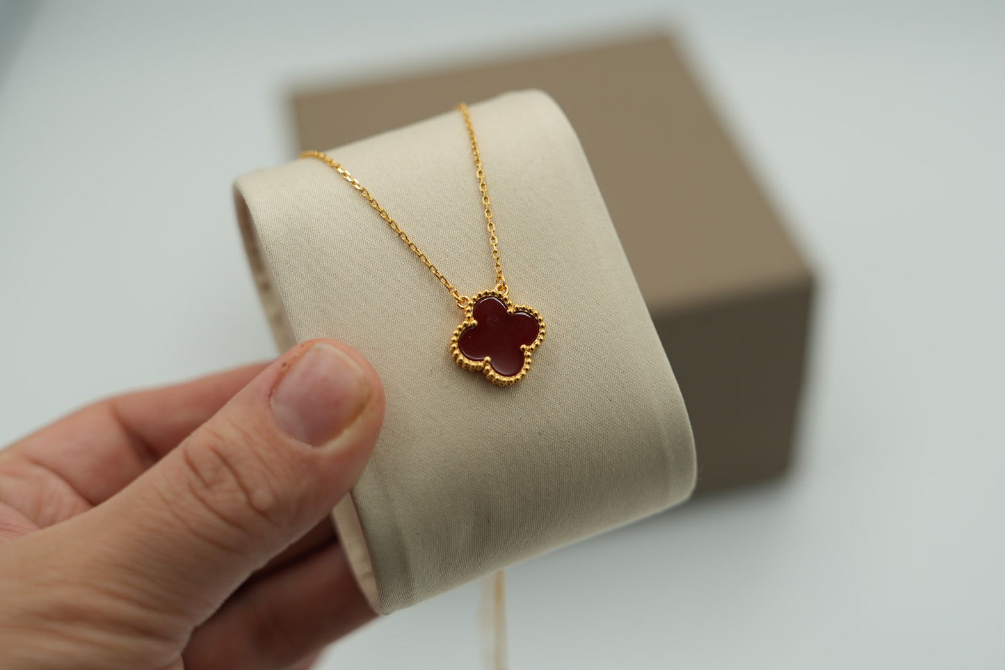 Carnelian clover necklace 15mm clover size 925 silver 18k gold plated