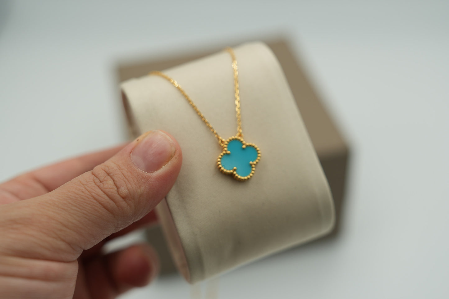 turquoise clover necklace 15mm clover size 925 silver 18k gold plated