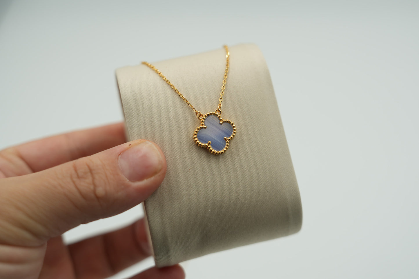 Chalcedony clover necklace 15mm clover size 925 silver 18k  gold plated