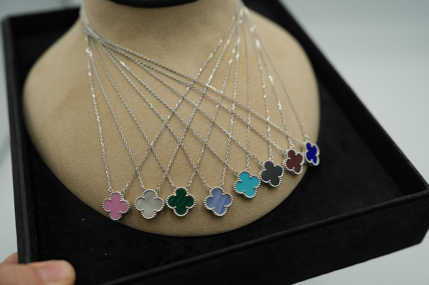 One clover necklace 15mm clover size 925 silver 18k white gold plated