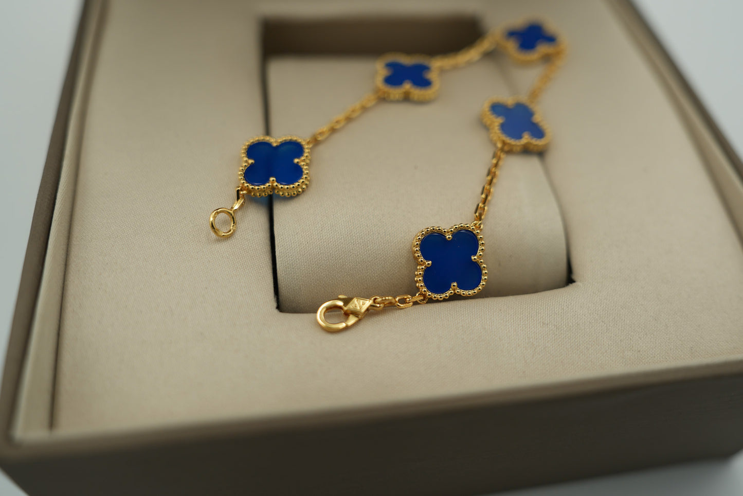 Blue agate clover bracelet 925 silver 18k gold plated