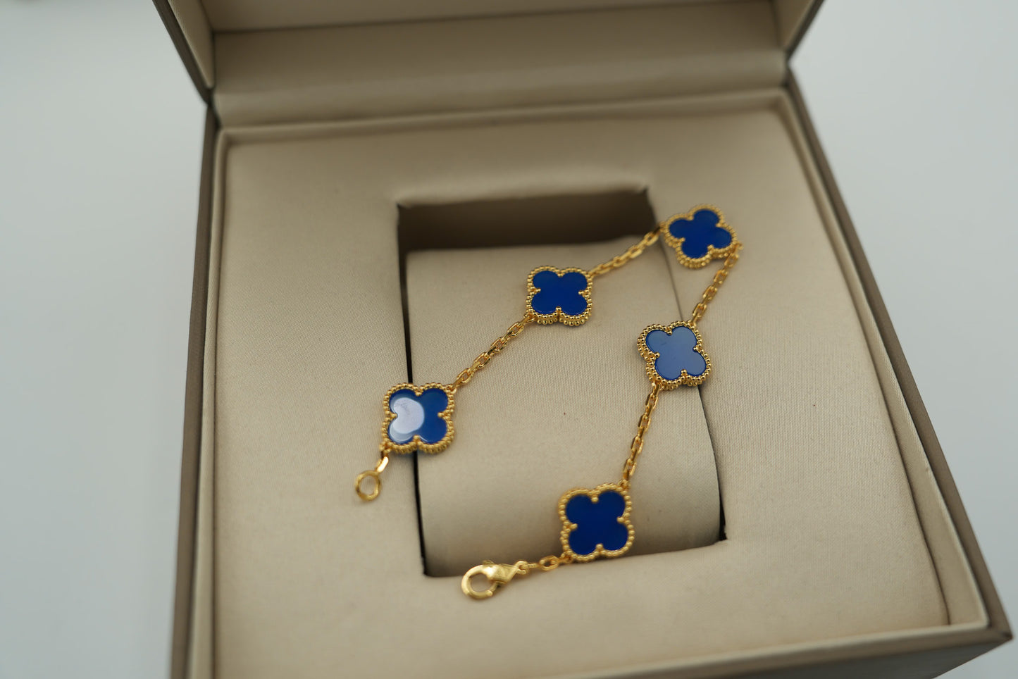 Blue agate clover bracelet 925 silver 18k gold plated