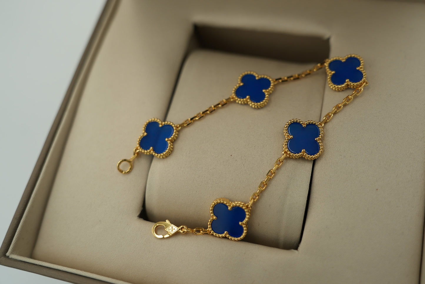 Blue agate clover bracelet 925 silver 18k gold plated