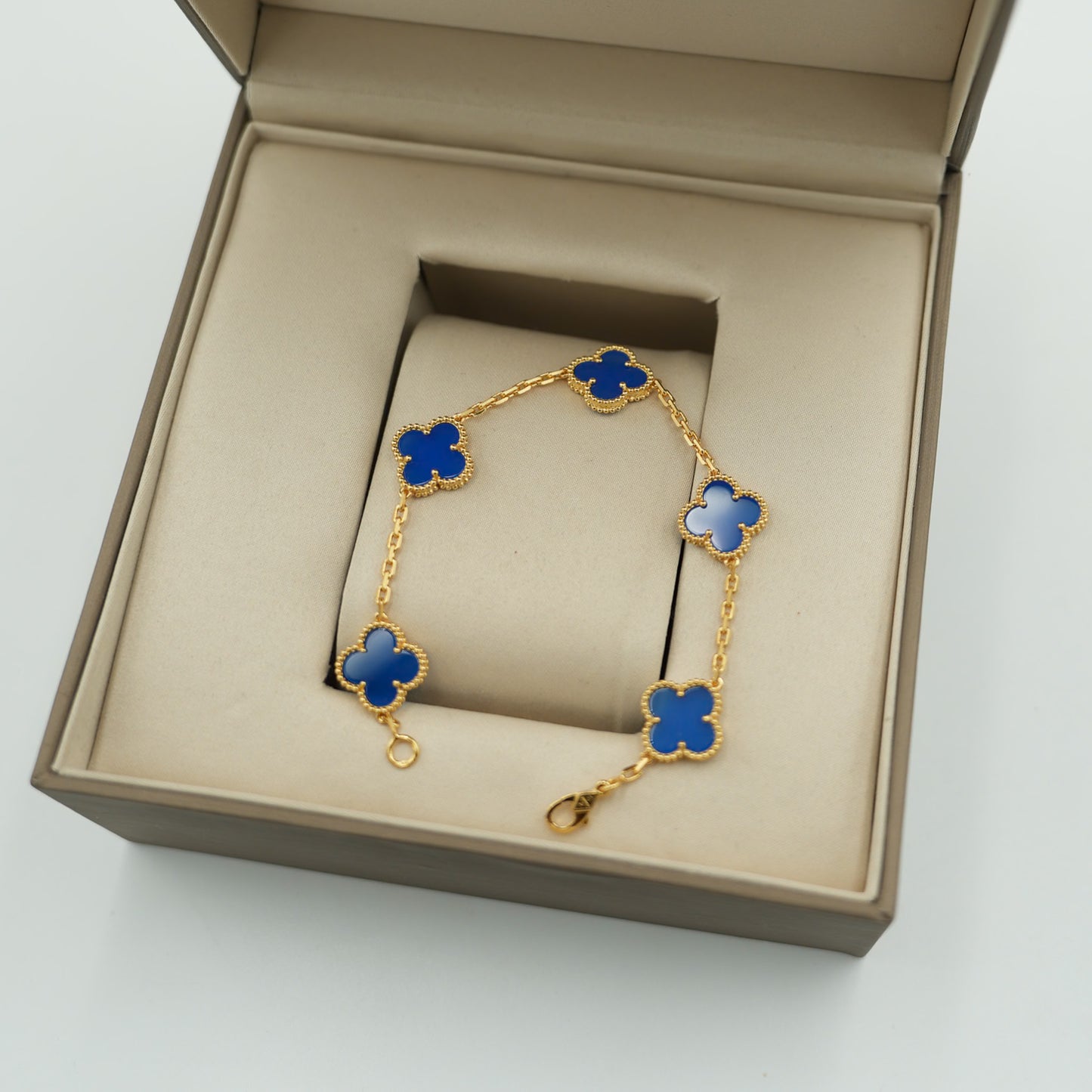 Blue agate clover bracelet 925 silver 18k gold plated