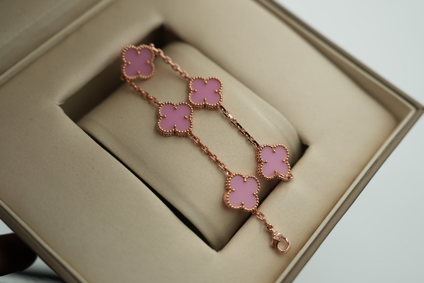 Pink Porcelian 5 motif bracelet 925 silver 18k gold plated