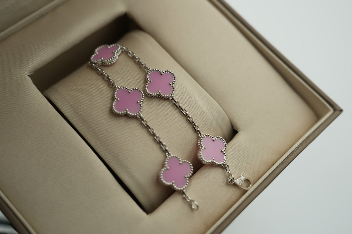Pink Porcelian 5 motif bracelet 925 silver 18k gold plated