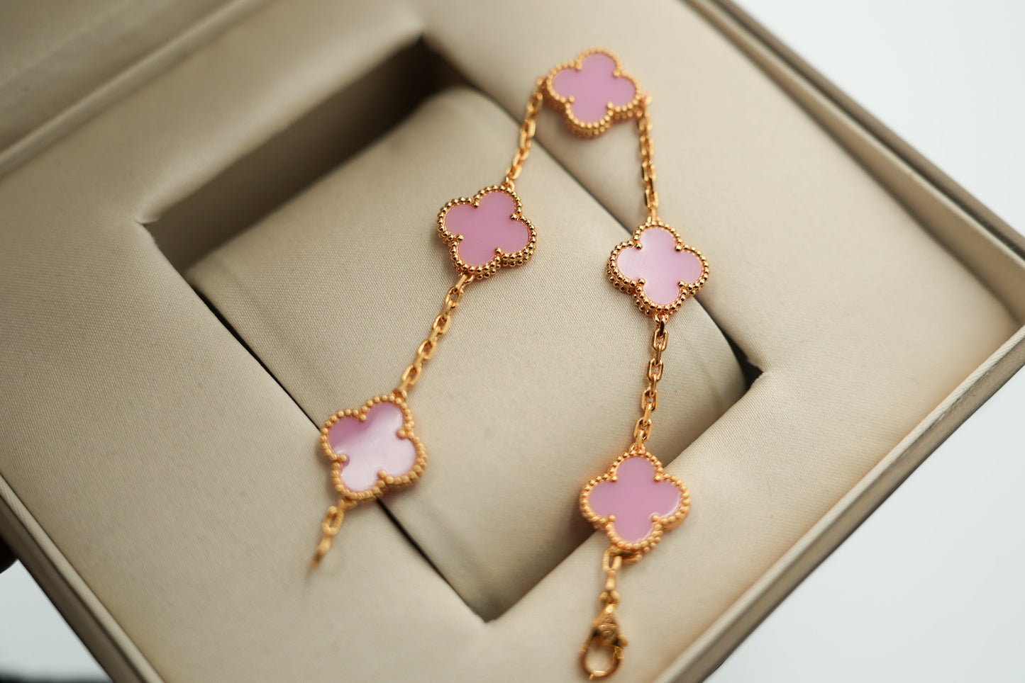 Pink Porcelian 5 motif bracelet 925 silver 18k gold plated