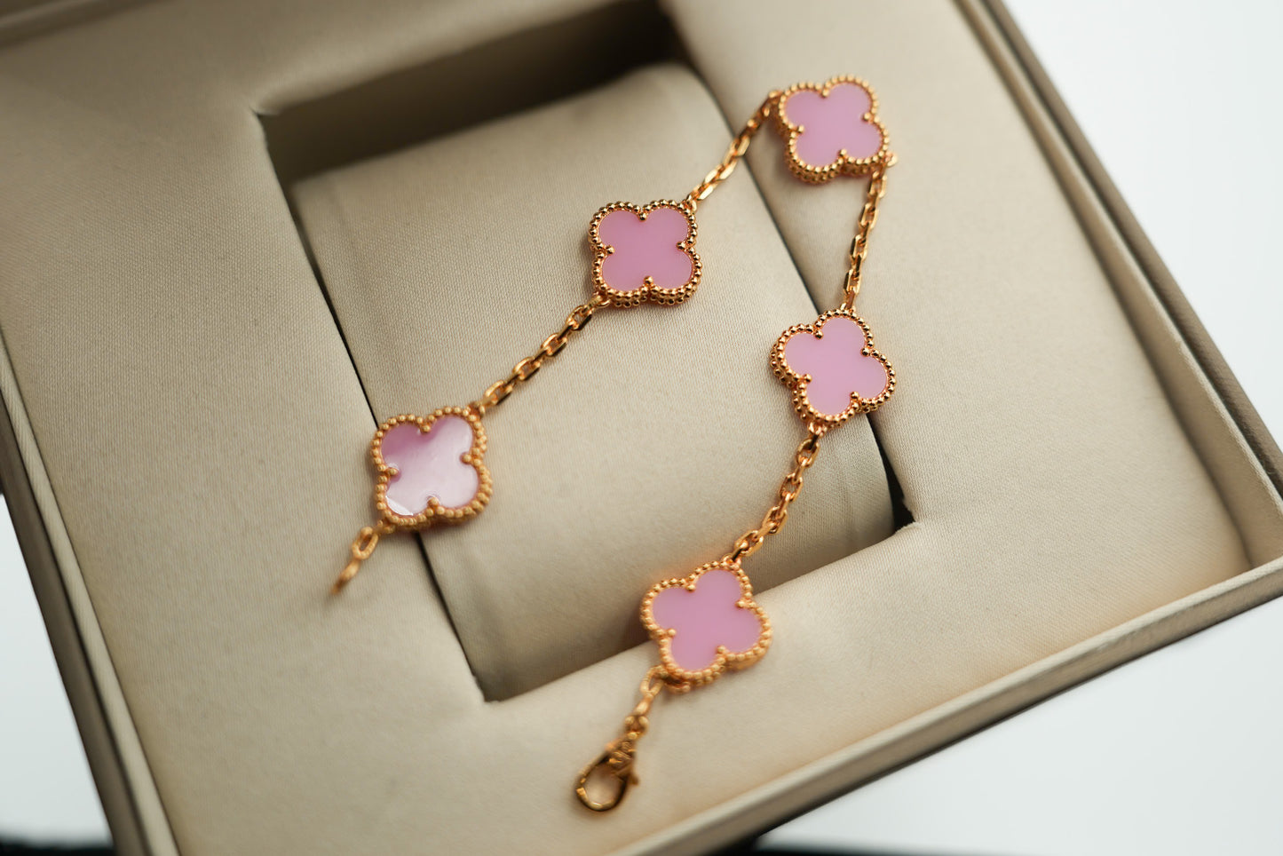 Pink Porcelian 5 motif bracelet 925 silver 18k gold plated