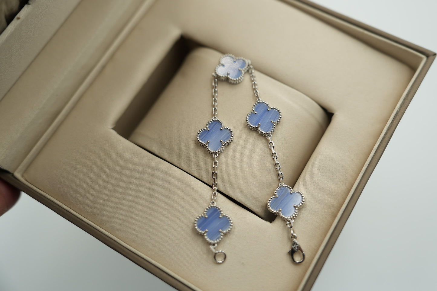 Chalcedony 5 motif bracelet 925 silver 18k gold plated