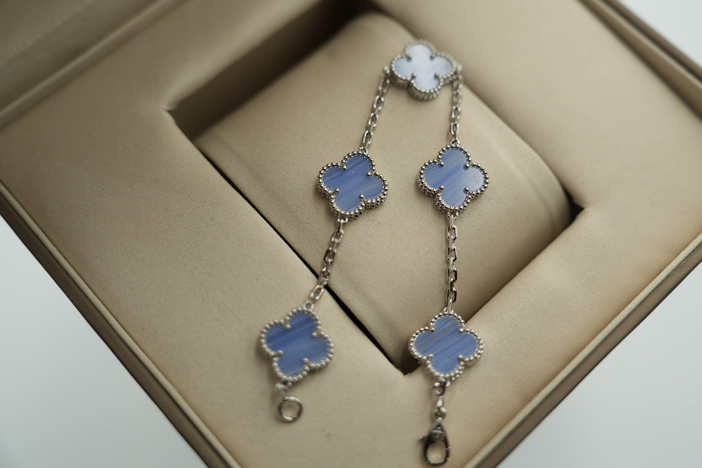 Chalcedony 5 motif bracelet 925 silver 18k gold plated