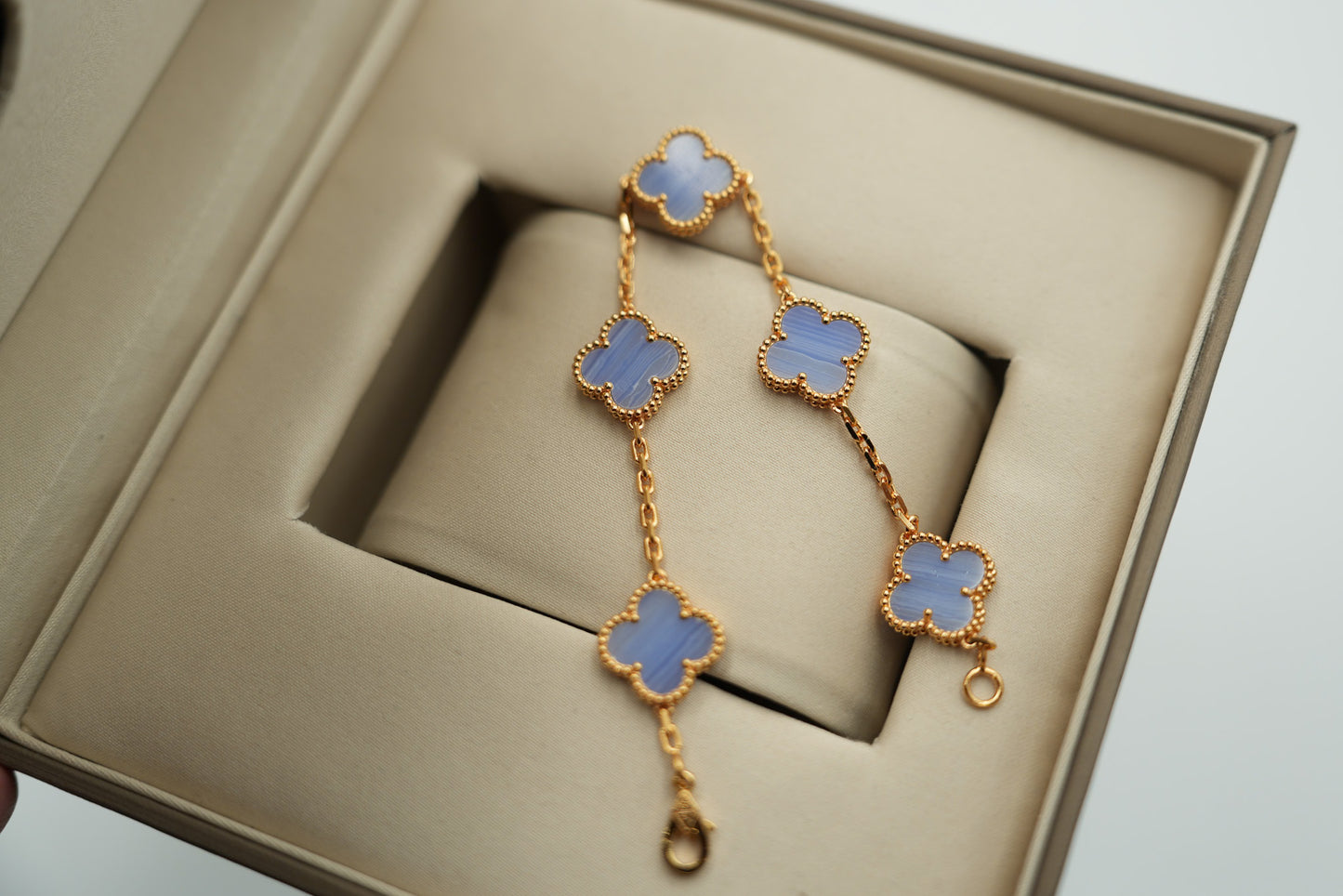 Chalcedony 5 motif bracelet 925 silver 18k gold plated