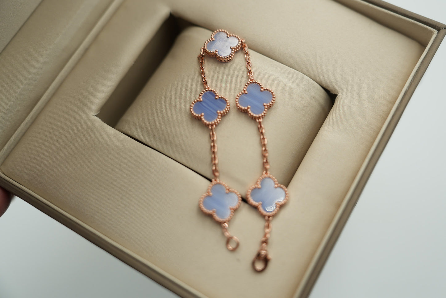 Chalcedony 5 motif bracelet 925 silver 18k gold plated