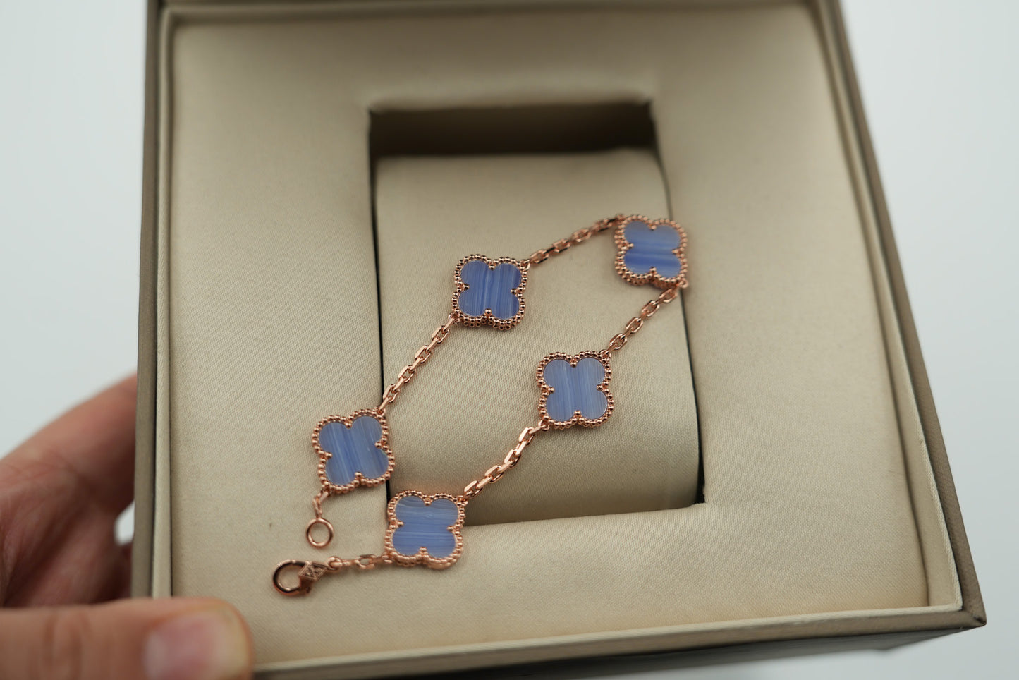 Chalcedony 5 motif bracelet 925 silver 18k gold plated