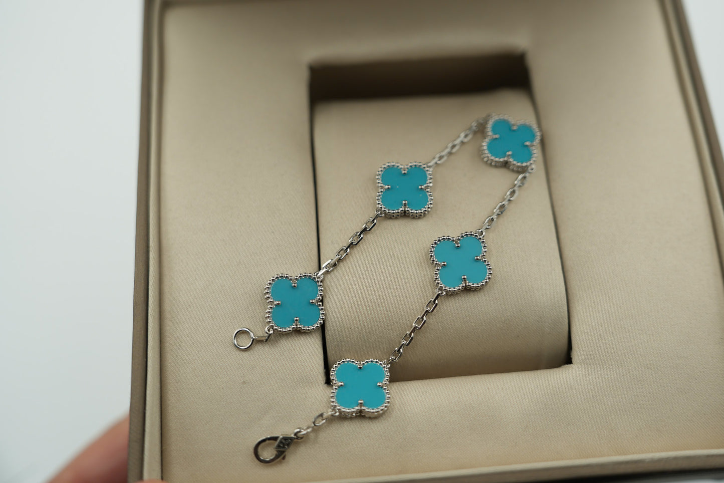 Turquoise 5 motif bracelet 925 silver 18k gold plated