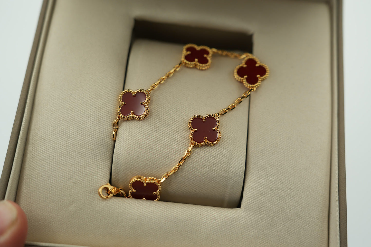Carnelian 5 motif bracelet 925 silver 18k gold plated