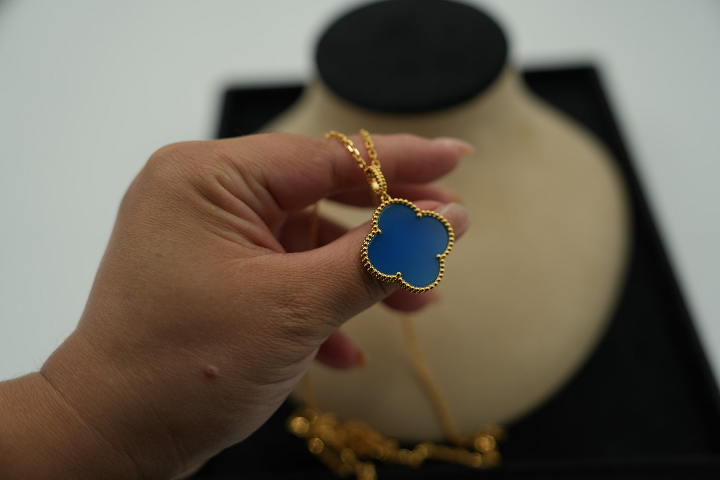 Blue agate magic 25mm clover necklace 15mm clover size 925 silver 18k gold plated