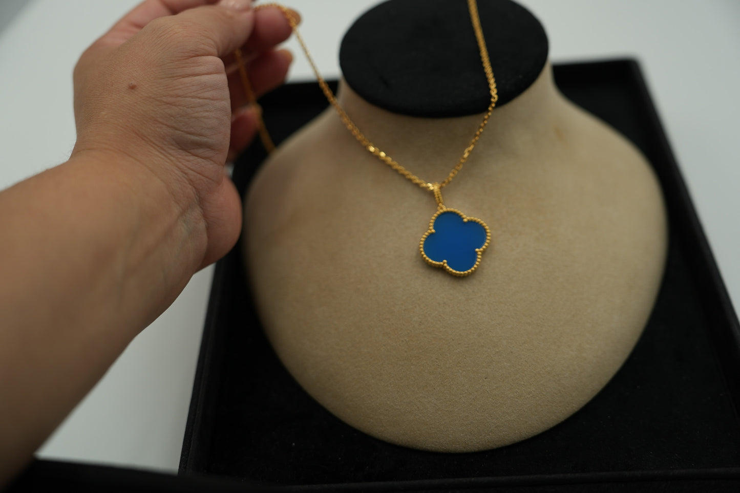 Blue agate magic 25mm clover necklace 15mm clover size 925 silver 18k gold plated