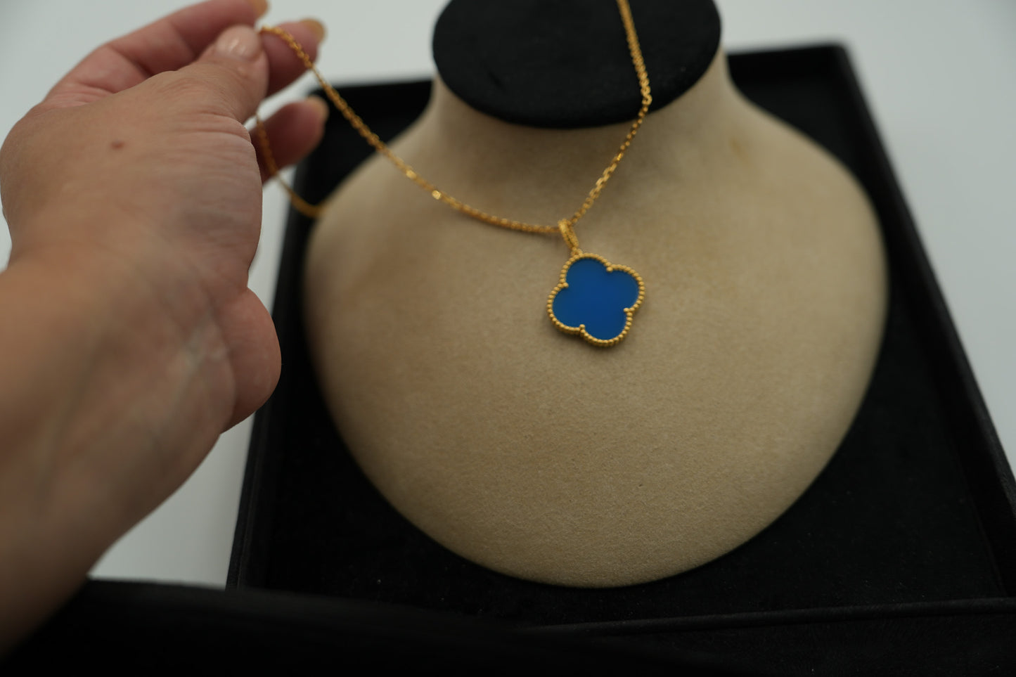 Blue agate magic 25mm clover necklace 15mm clover size 925 silver 18k gold plated