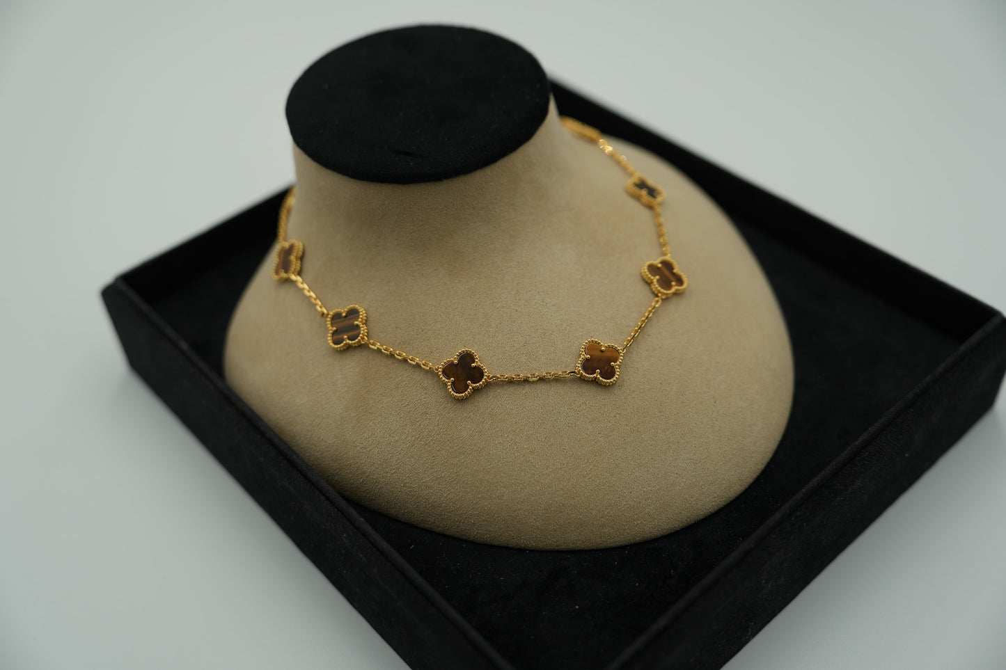 Tiger eyes 10 motif necklace 925 silver 18k gold plated