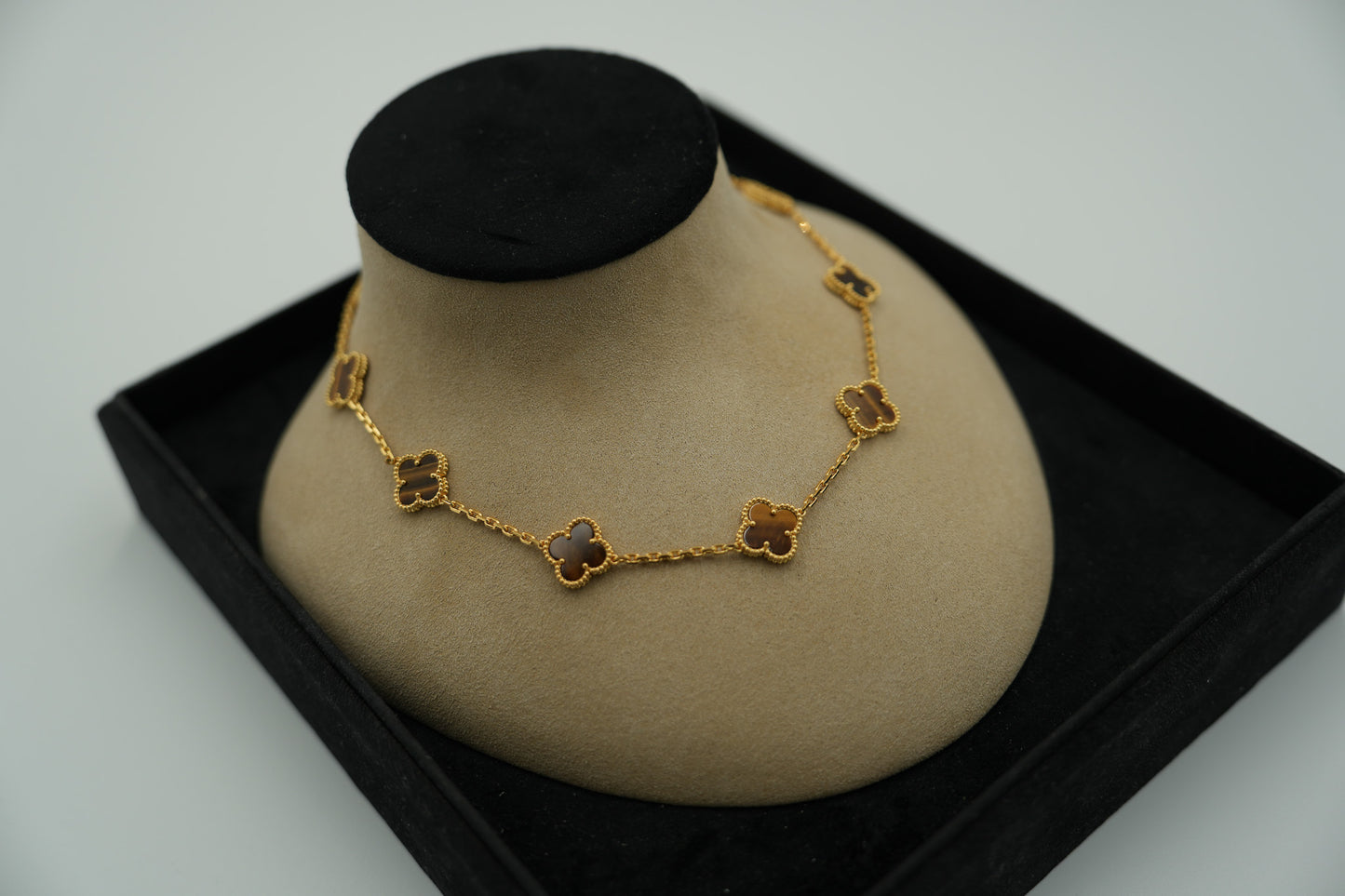 Tiger eyes 10 motif necklace 925 silver 18k gold plated