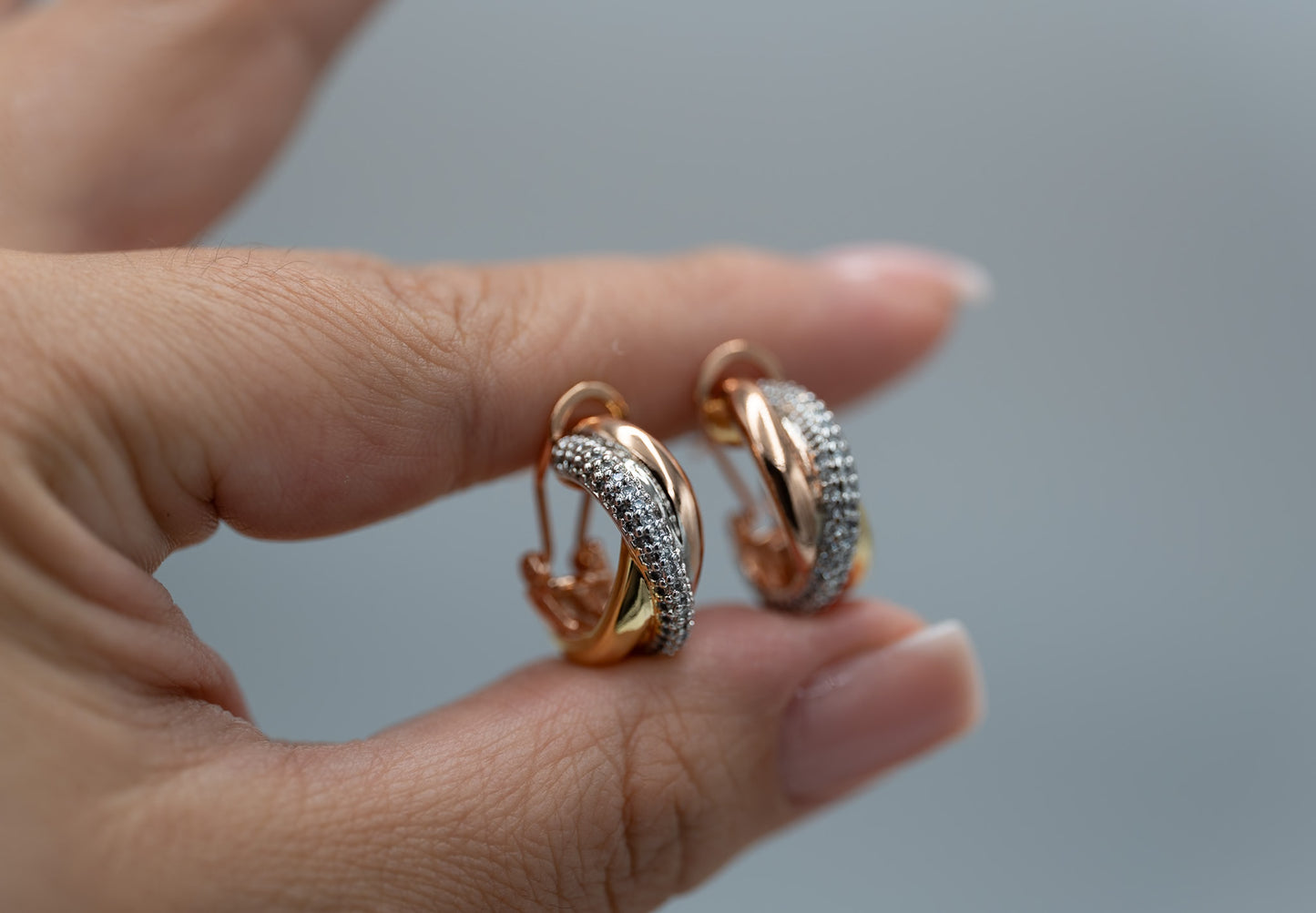 CZ Trinity hoop earrings 925 silver 18k gold plated