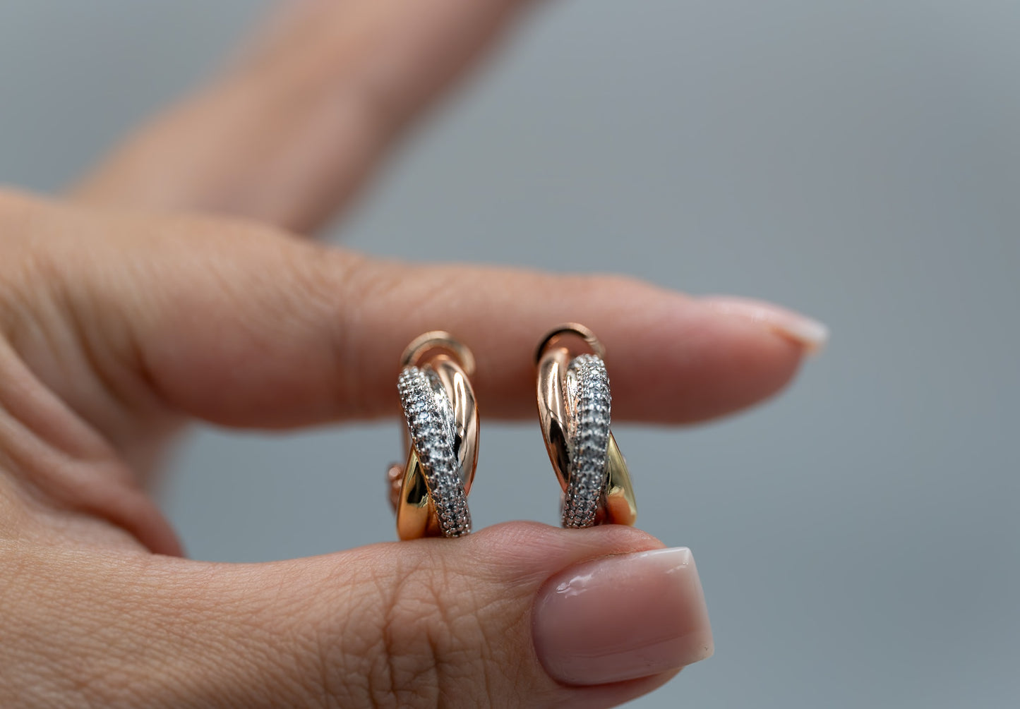 Trinity hoop earrings 925 silver 18k gold plated