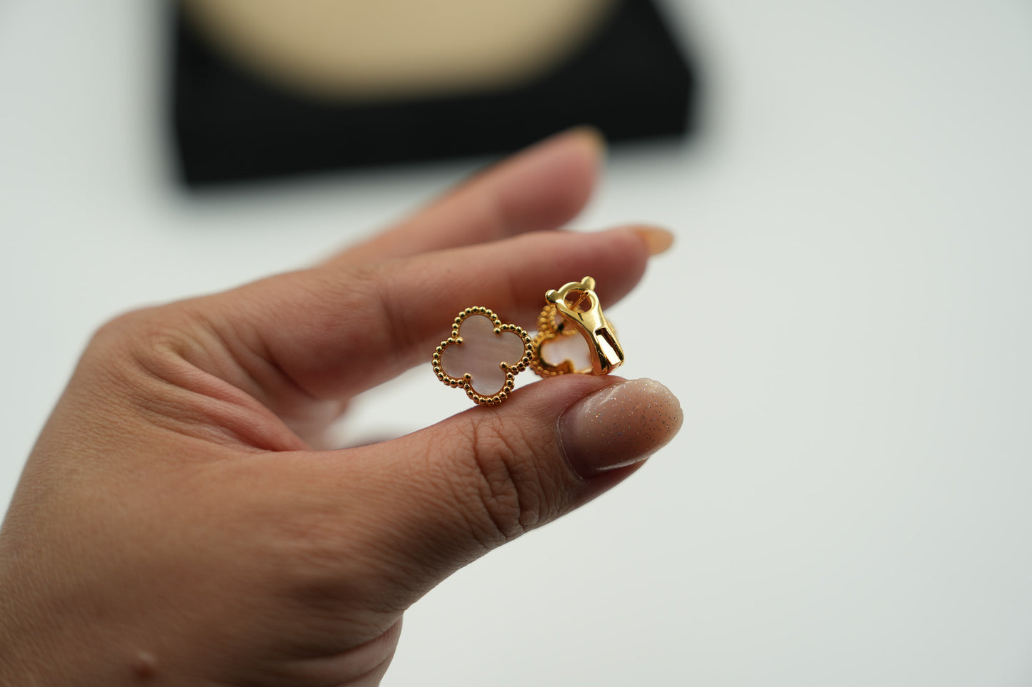 15mm one pink Mother of pearl clover earrings 925 silver 18k gold plated