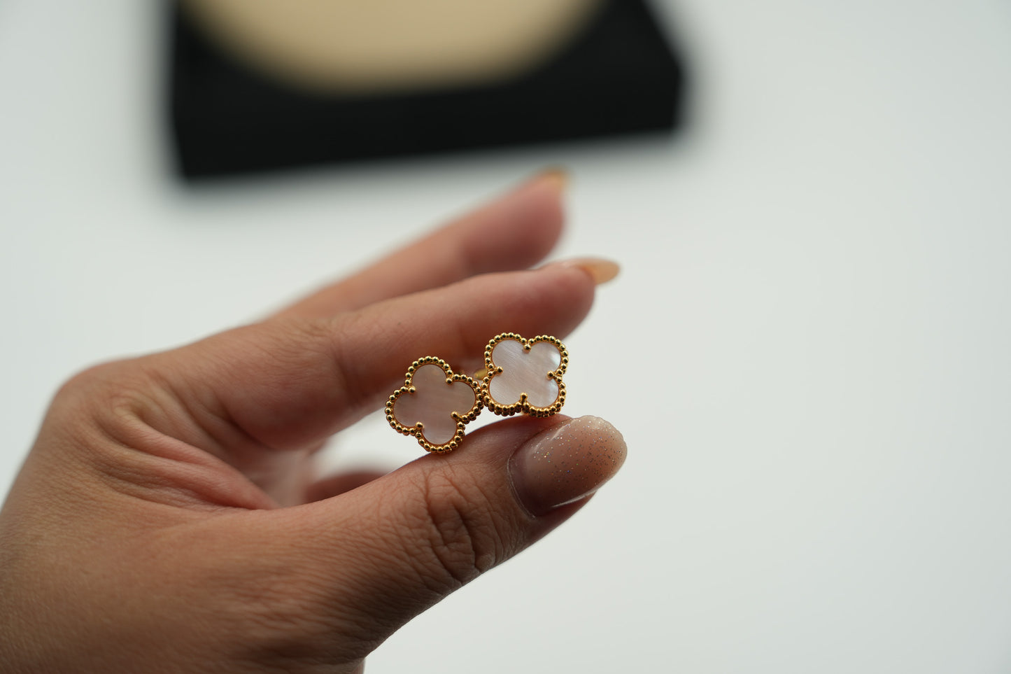 15mm one pink Mother of pearl clover earrings 925 silver 18k gold plated