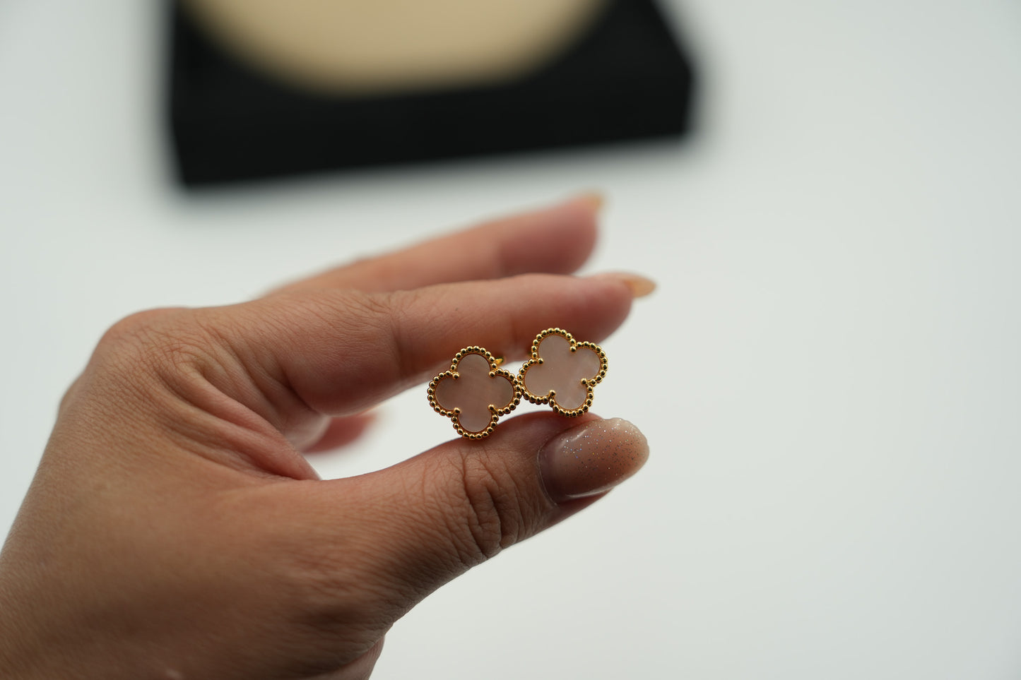 15mm one pink Mother of pearl clover earrings 925 silver 18k gold plated