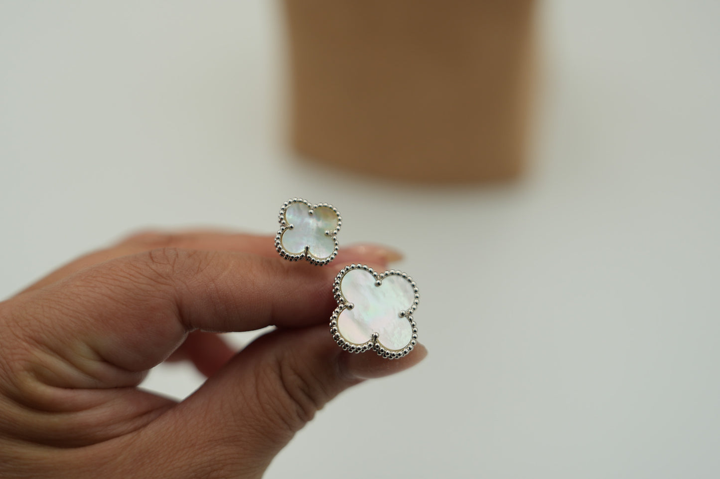 Mother of pearl Clover Open ring 925 silver 18k white gold plated open ring