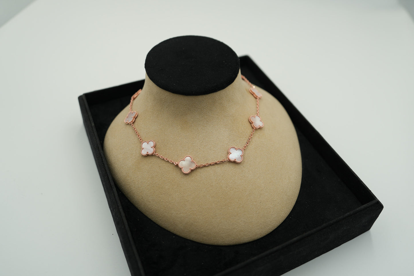 10 motif Pink Mother of pearl clover necklace 925 silver 18k rose gold plated