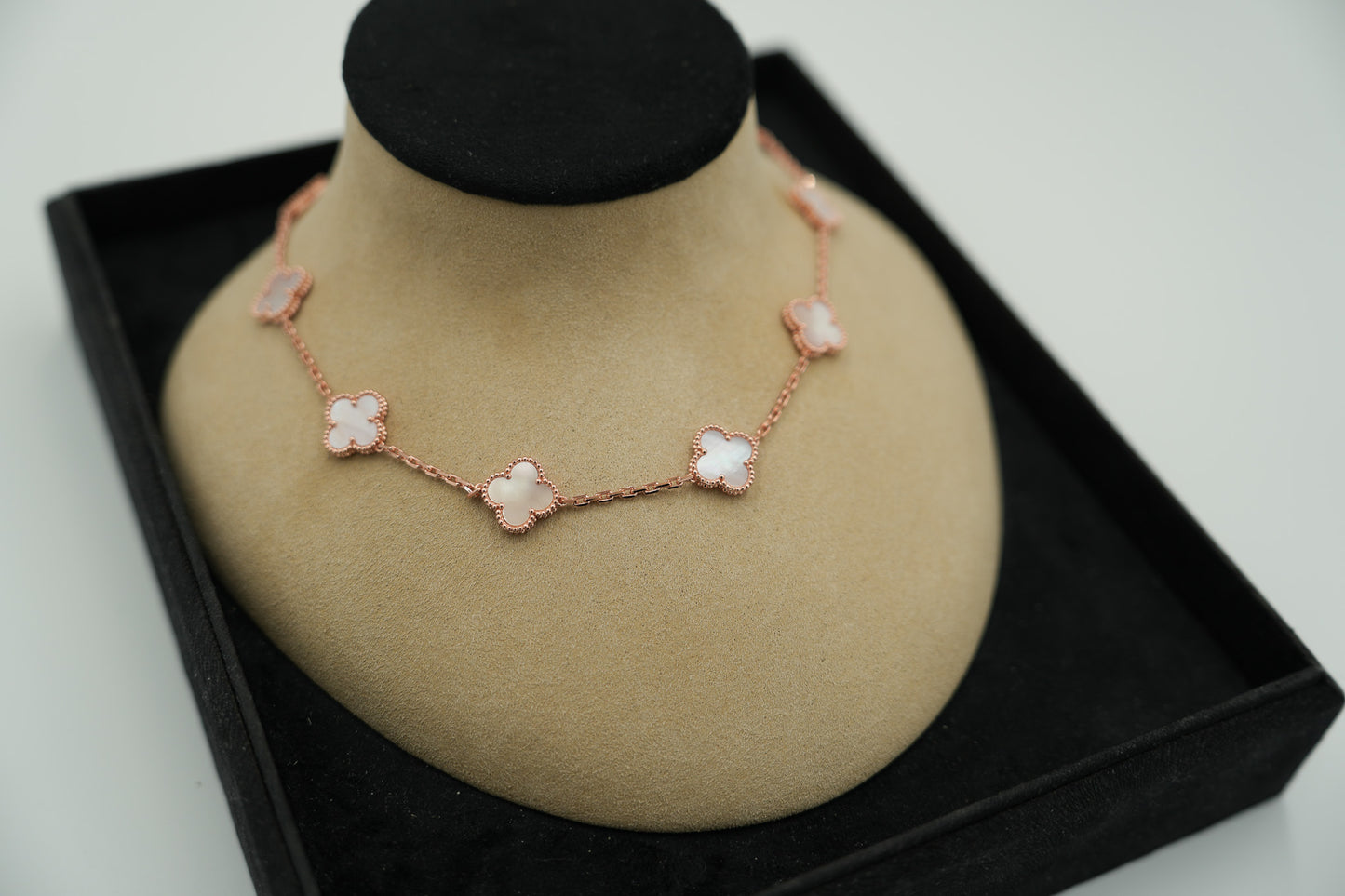 10 motif Pink Mother of pearl clover necklace 925 silver 18k rose gold plated