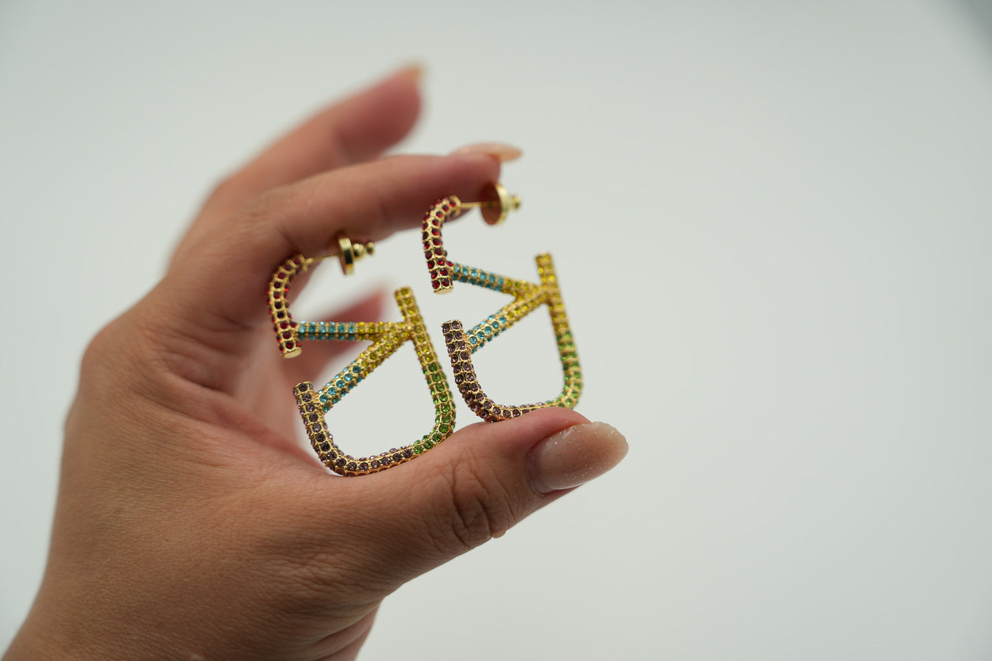 CZ Rainbow Hoop earrings 925 silver 18k gold plated