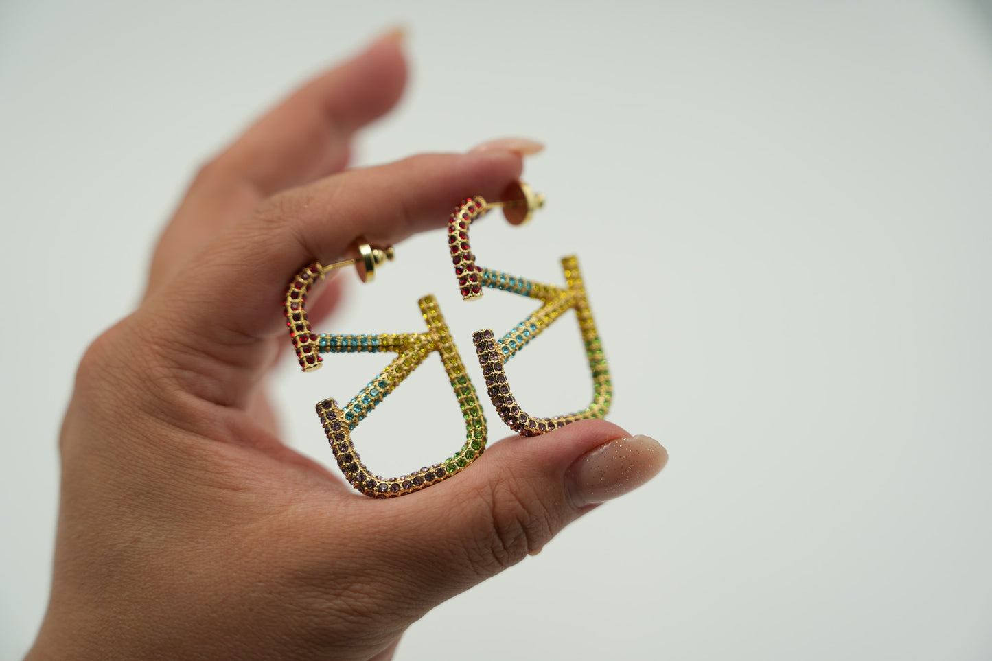 CZ Rainbow Hoop earrings 925 silver 18k gold plated