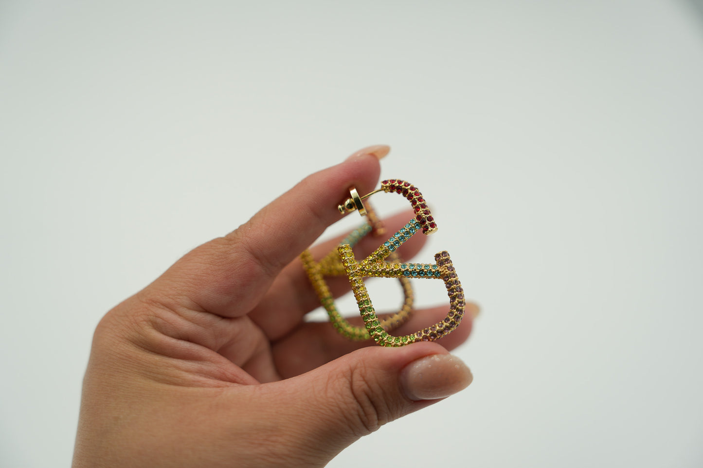 CZ Rainbow Hoop  earrings 925 silver 18k gold plated