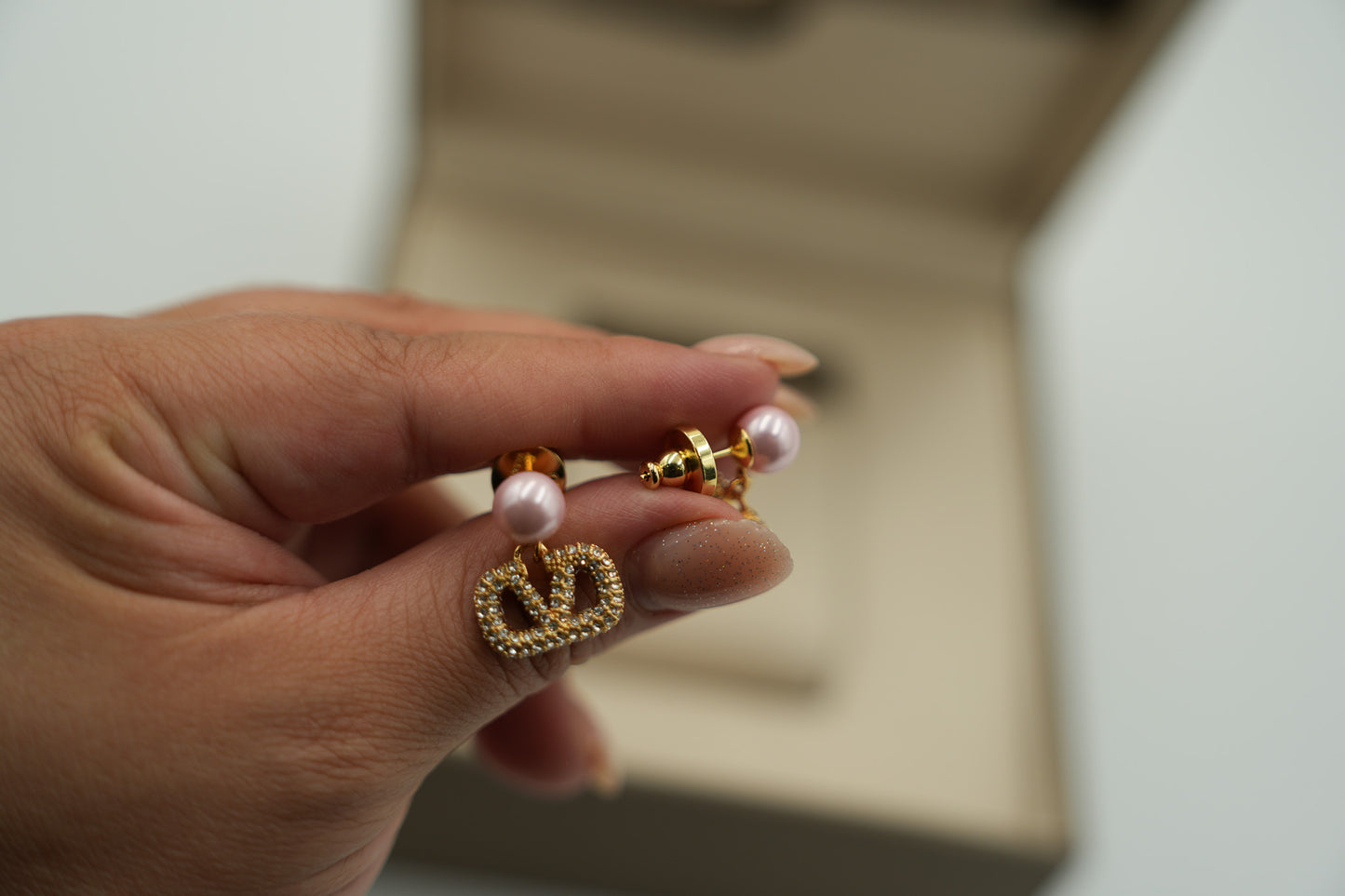 Pink Pearl drop earrings 925 silver 18k gold plated