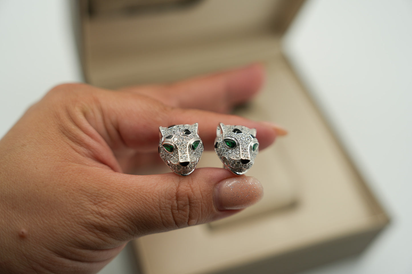 Panther head earrings 925 silver 18k gold plated