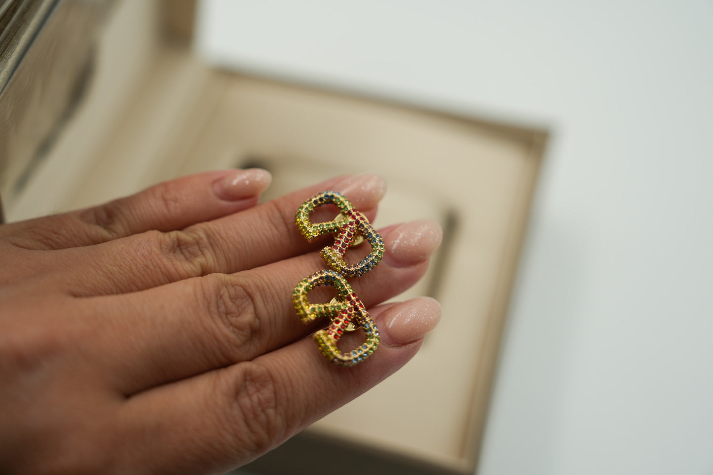 Small CZ Rainbow stud  earrings 925 silver 18k gold plated