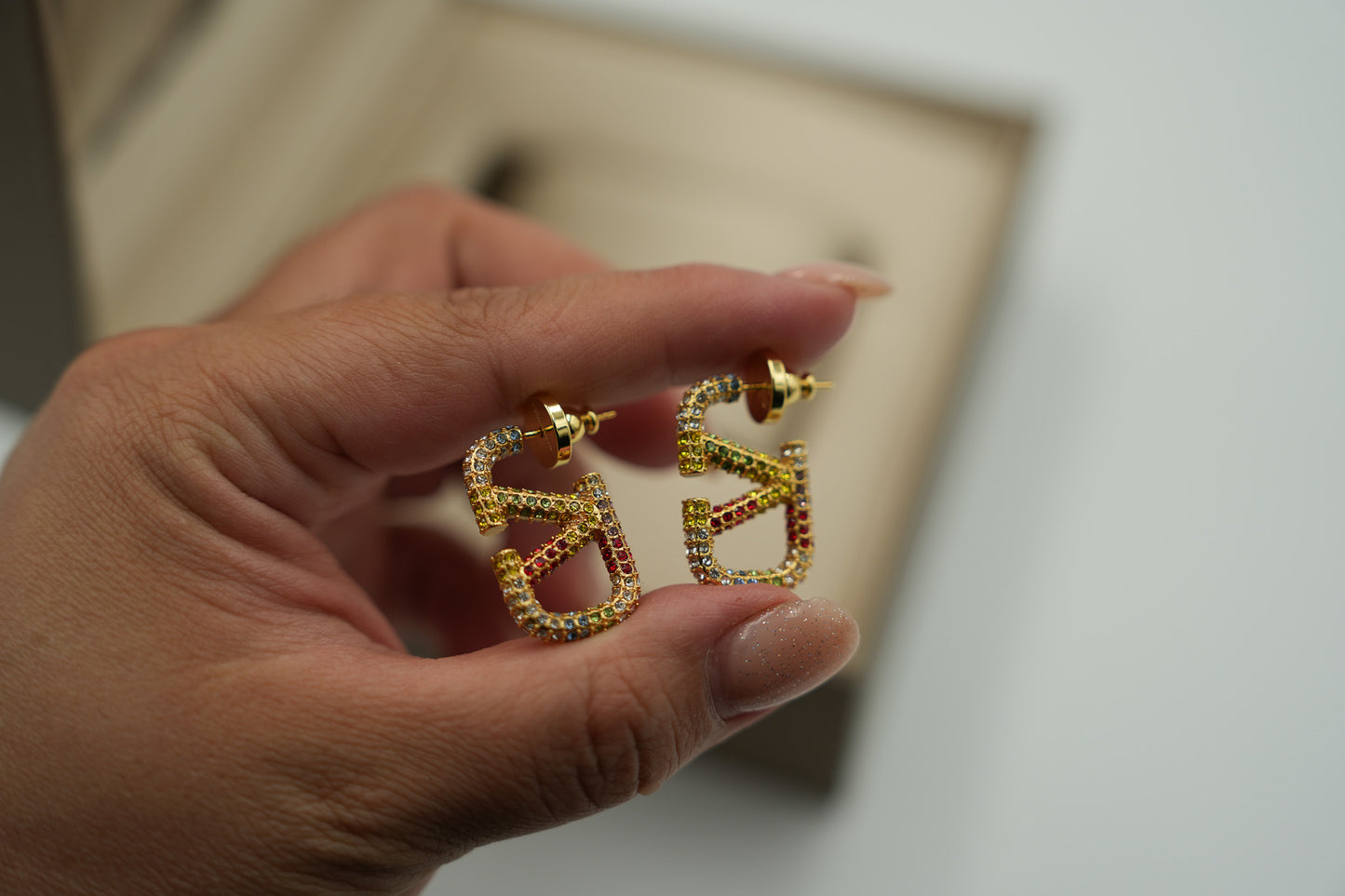 Small CZ Rainbow Hoop earrings 925 silver 18k gold plated