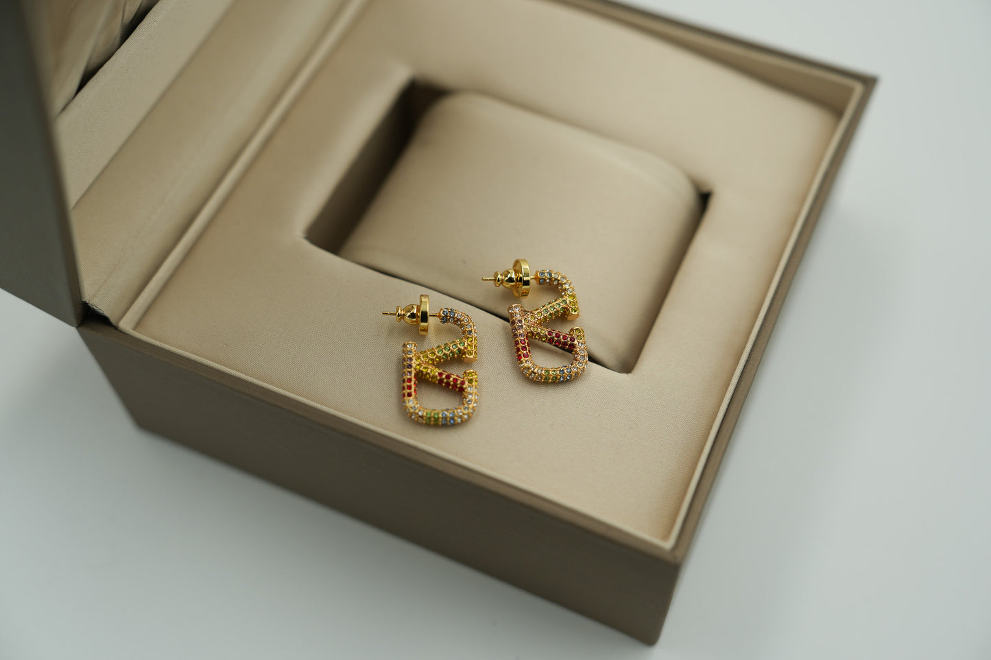 Small CZ Rainbow Hoop earrings 925 silver 18k gold plated