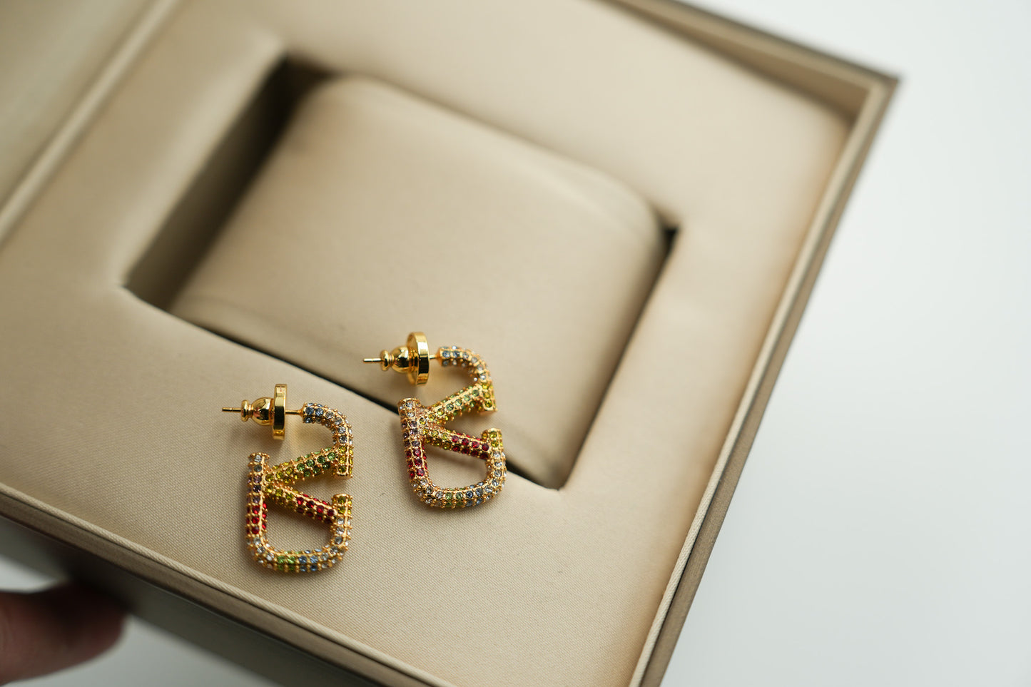 Small CZ Rainbow Hoop  earrings 925 silver 18k gold plated