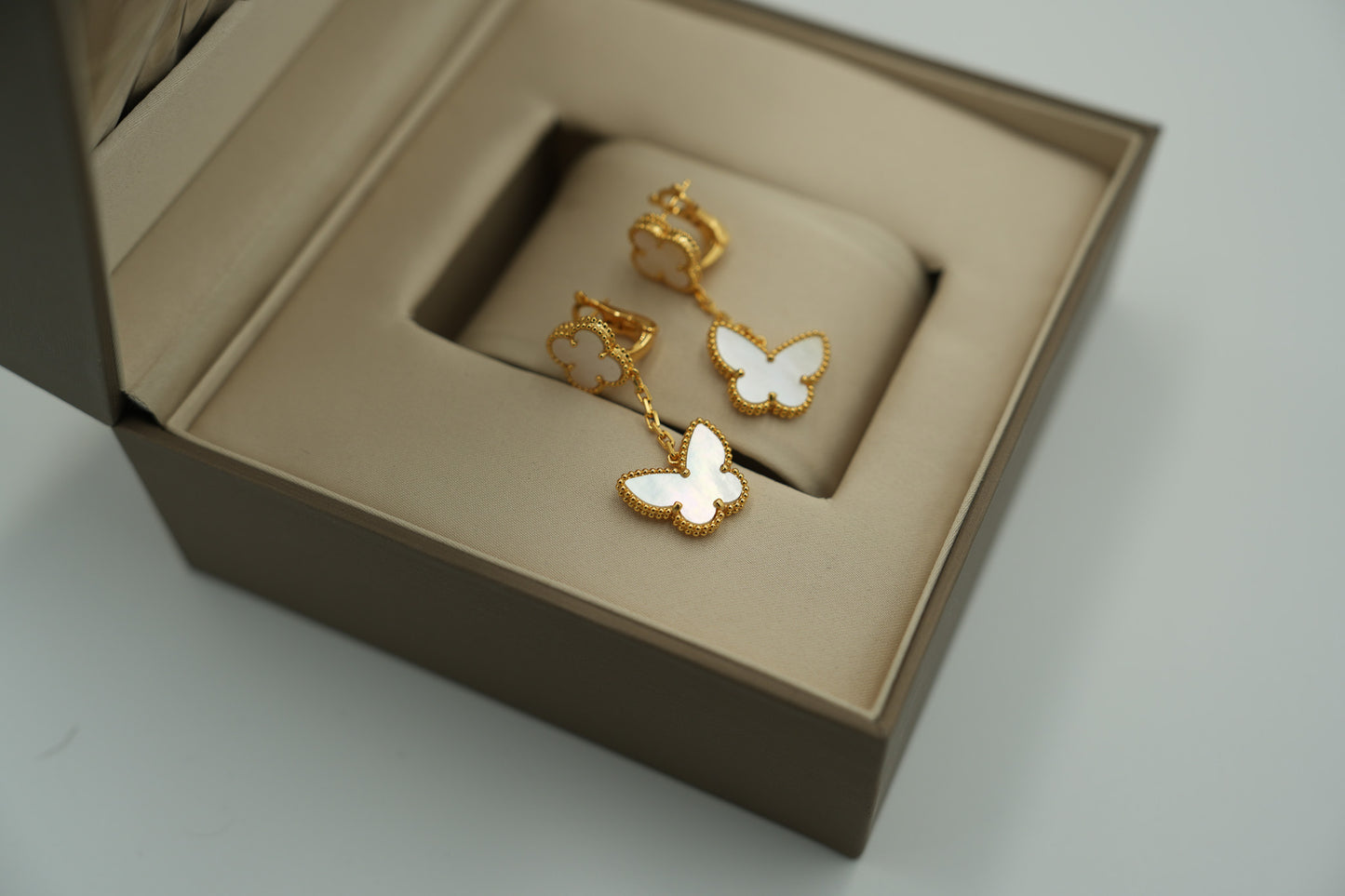 2 motif Mother of pearl Butterfly clover earrings 925 silver 18k gold plated