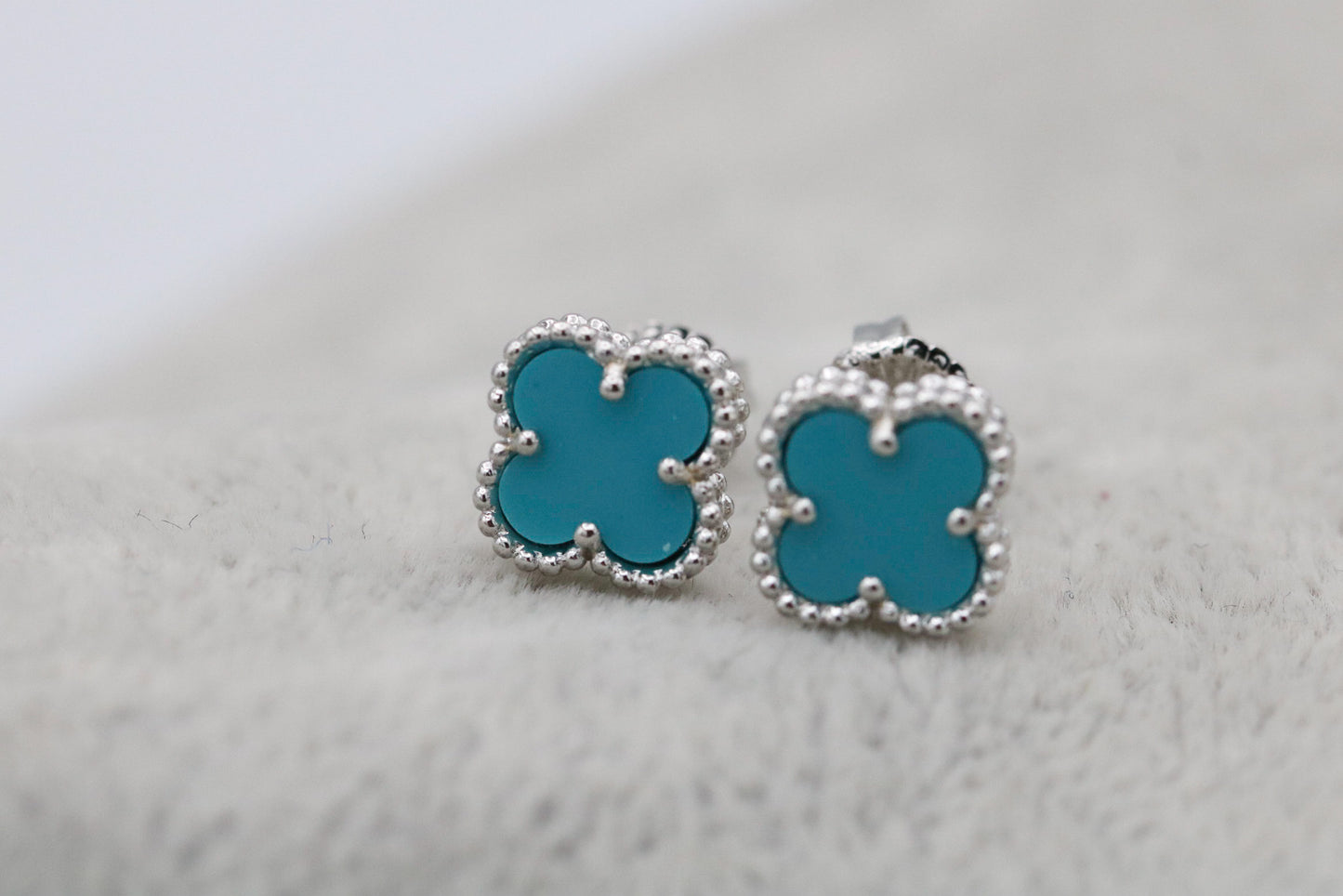 Sweet 10mm clover earrings 925 silver 18k white gold plated