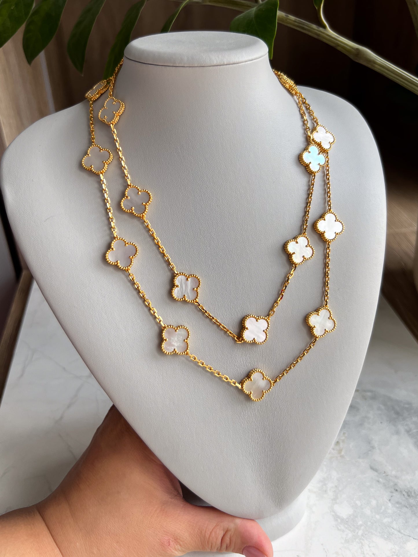 20 motif mother of pearl clover necklace 925 silve 18 k gold plated