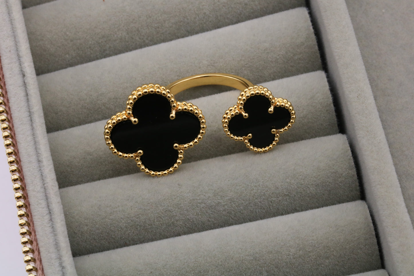Gemstone Clover Open ring 925 silver 18k gold plated open ring
