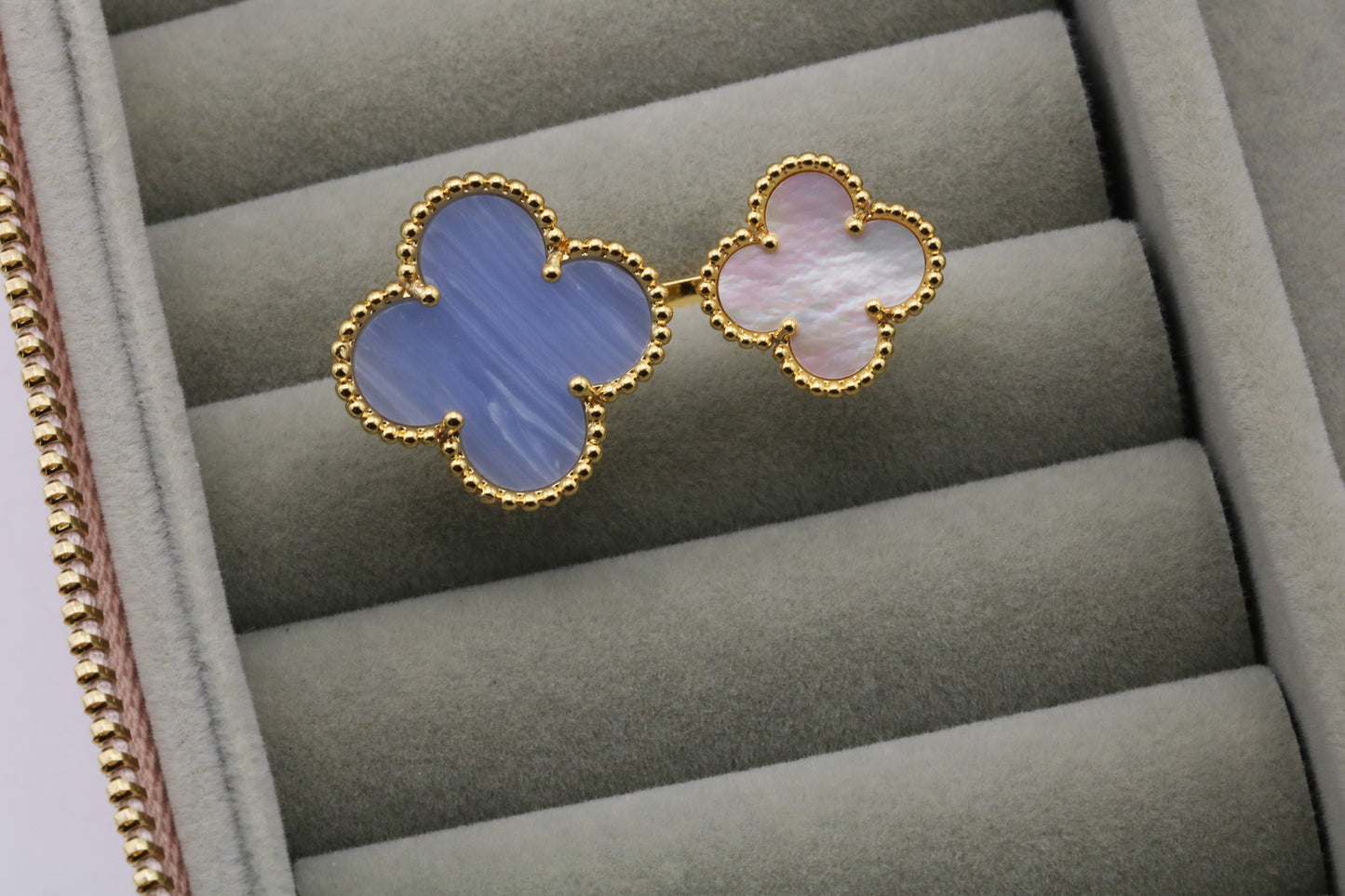 Gemstone Clover Open ring 925 silver 18k gold plated open ring